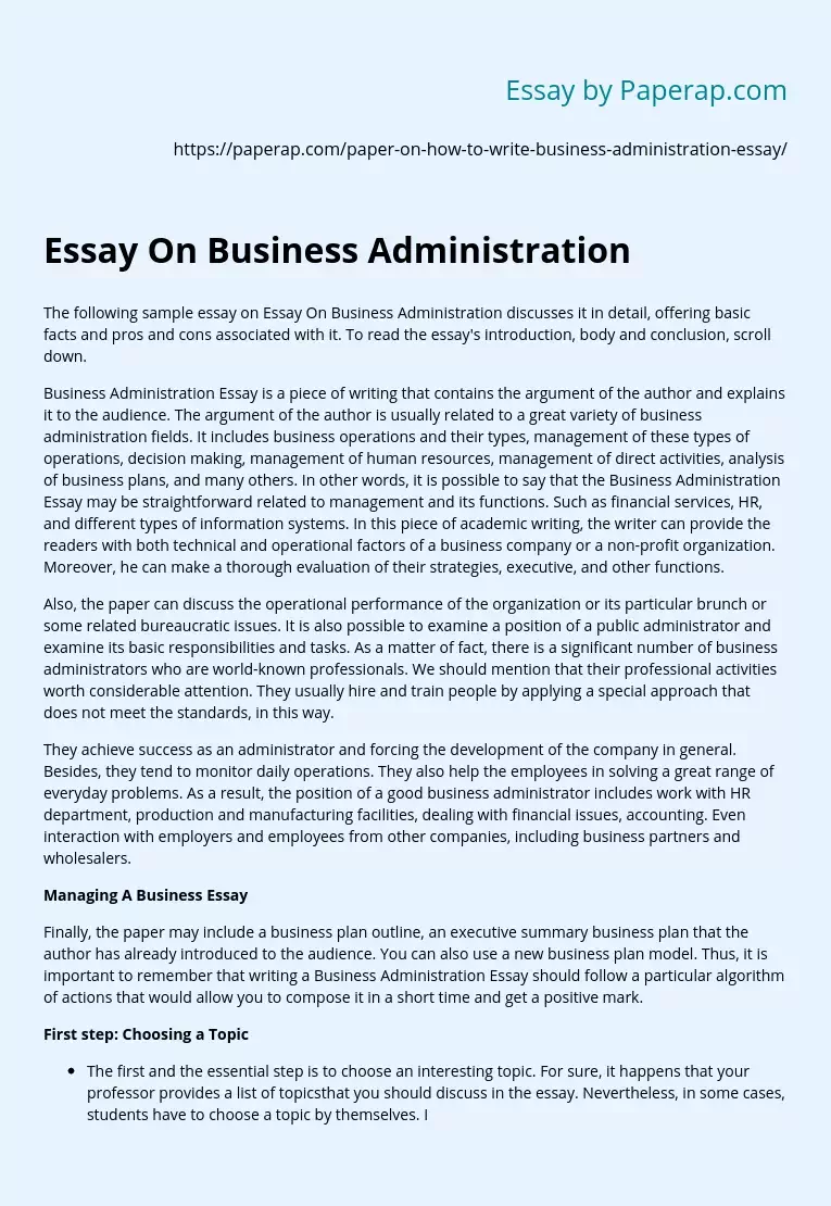 essay topics about business administration