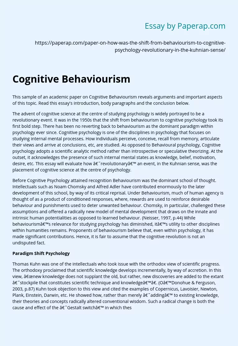 Sample of an Academic Paper on Cognitive Behaviourism