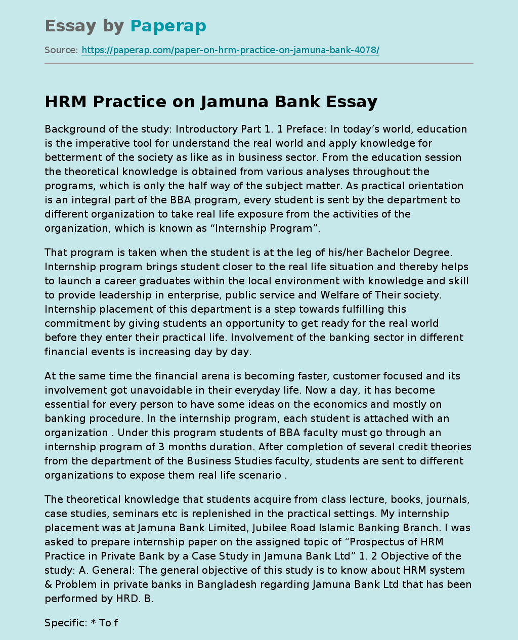 HRM Practice on Jamuna Bank