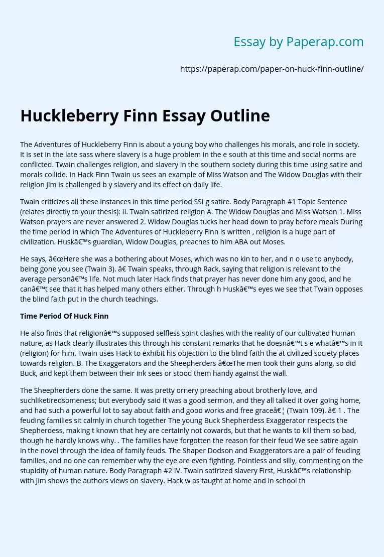 Huckleberry Finn Essay Outline