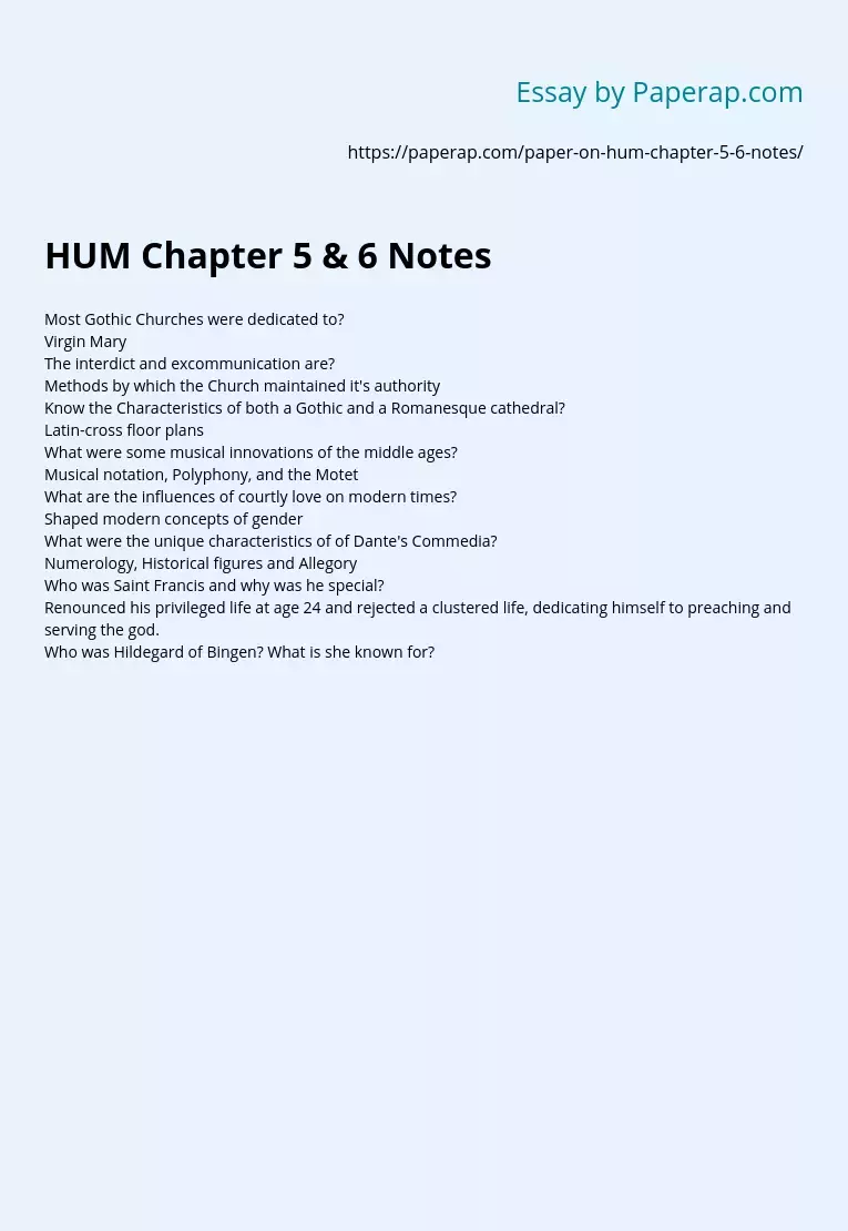 HUM Chapter 5 &amp; 6 Notes