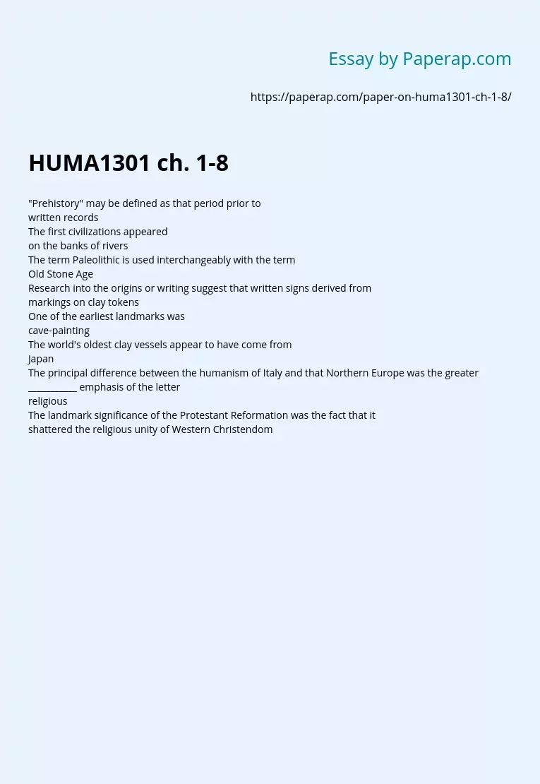 HUMA1301 ch. 1-8