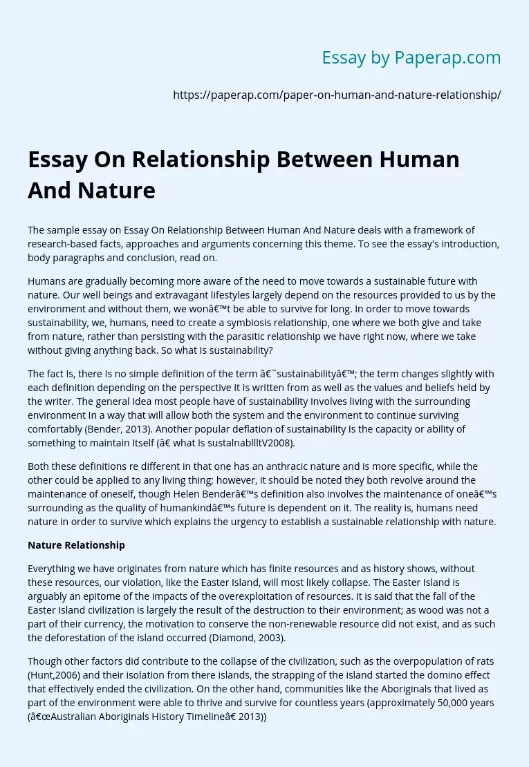 Essay On Relationship Between Human And Nature