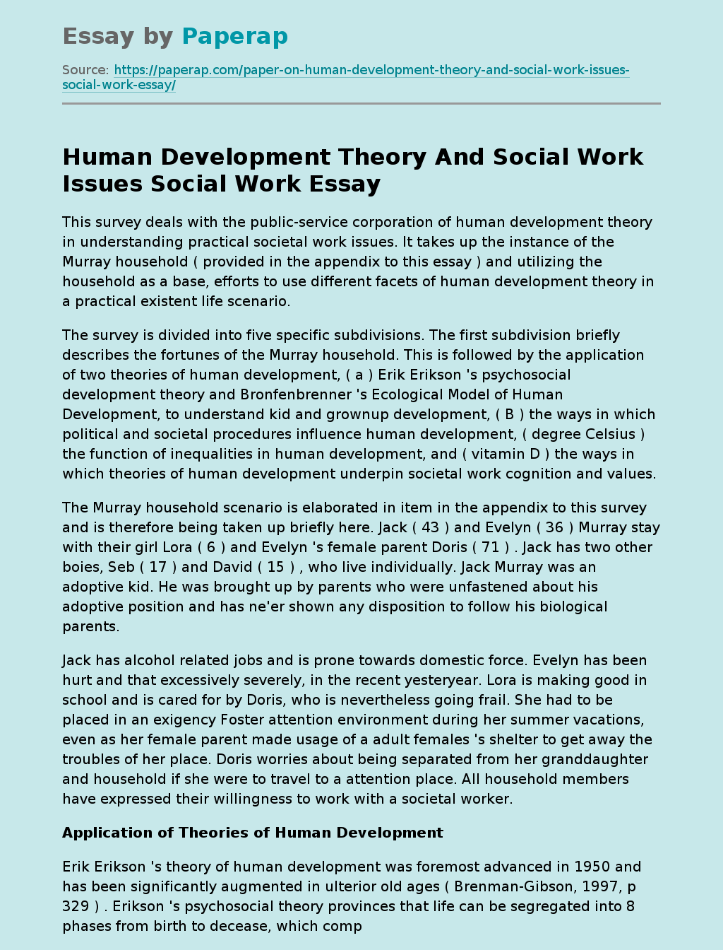 Human Development Theory And Social Work Issues Social Work