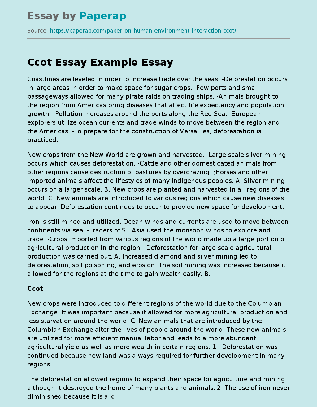 Ccot Essay Example