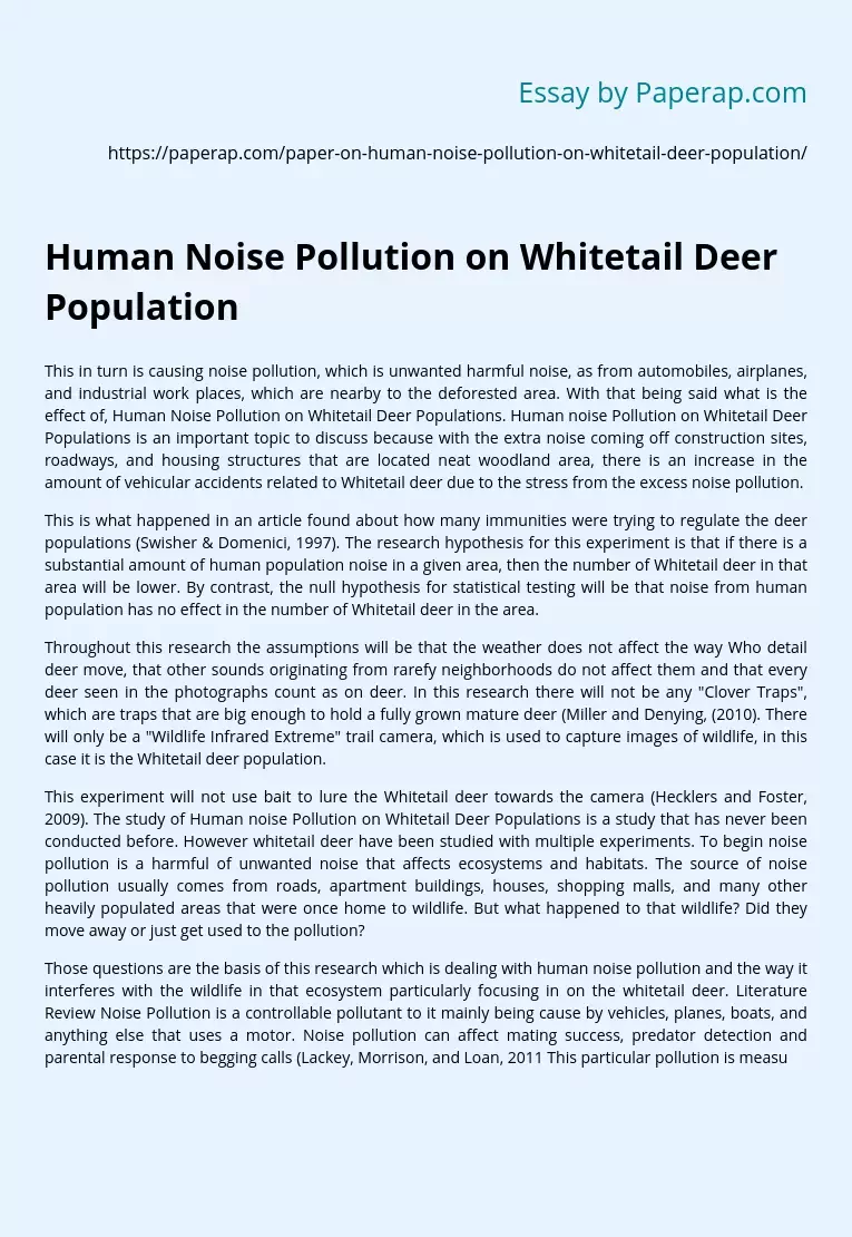 Human Noise Pollution on Whitetail Deer Population