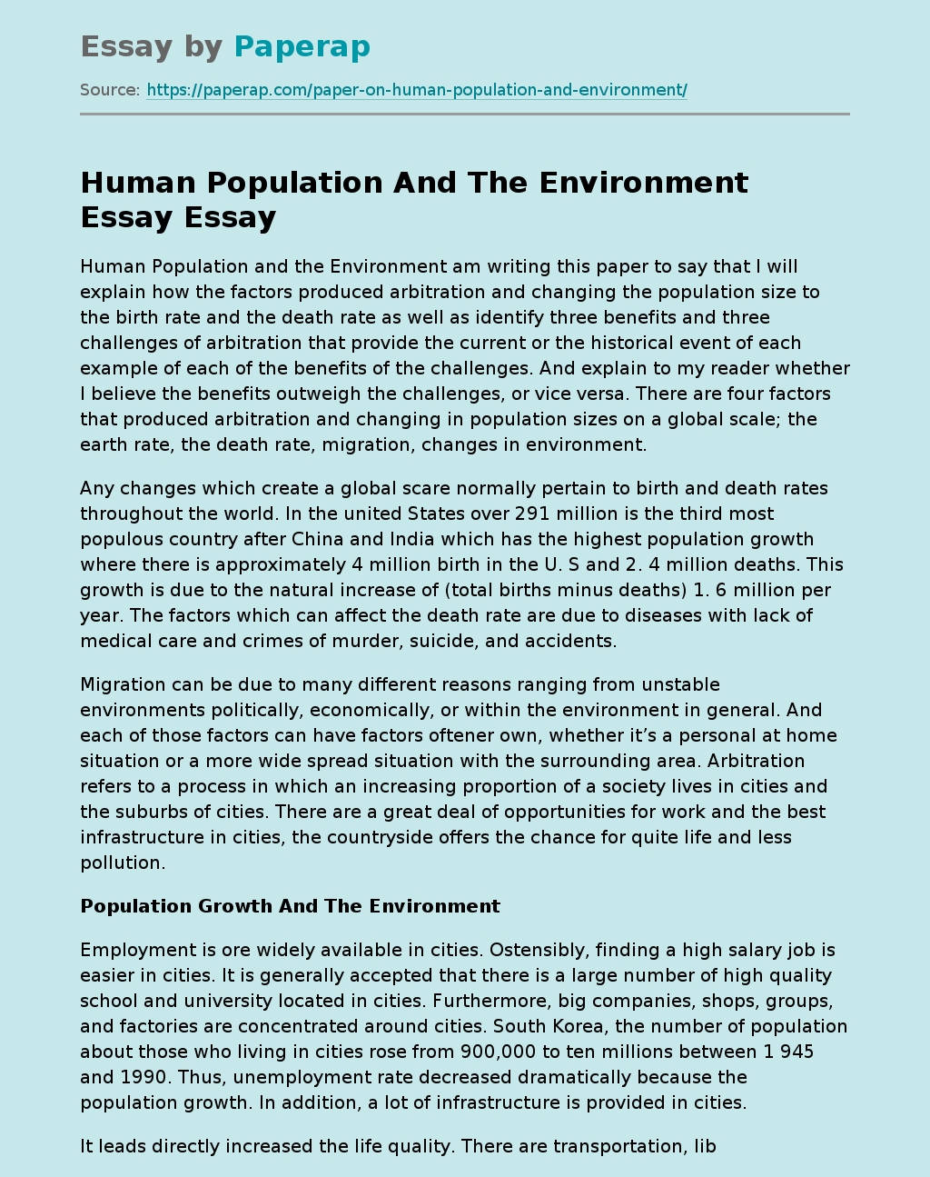 population and environment essay