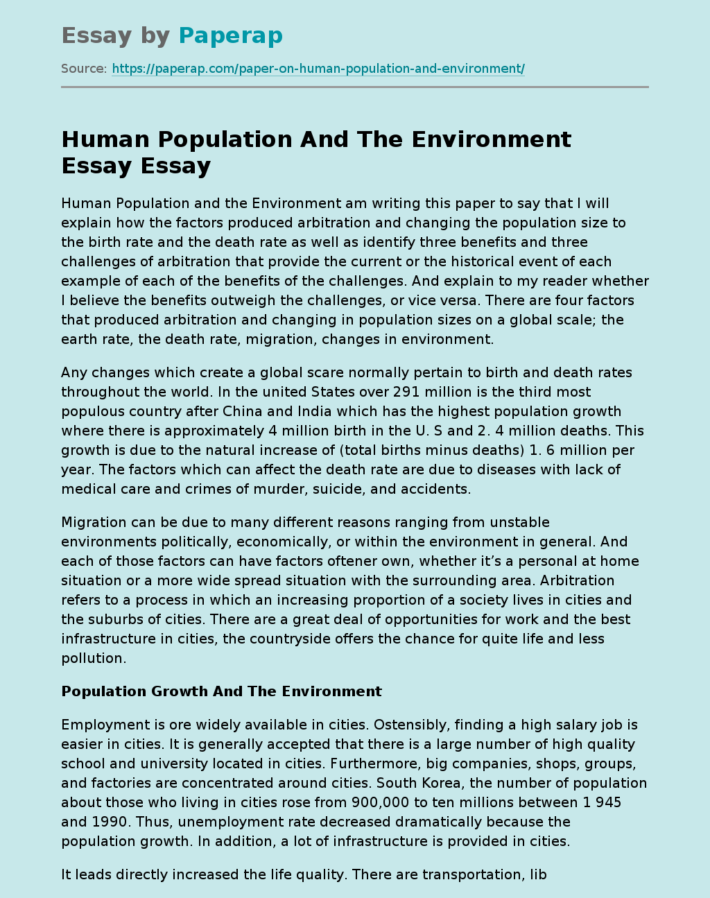 write an essay on a population