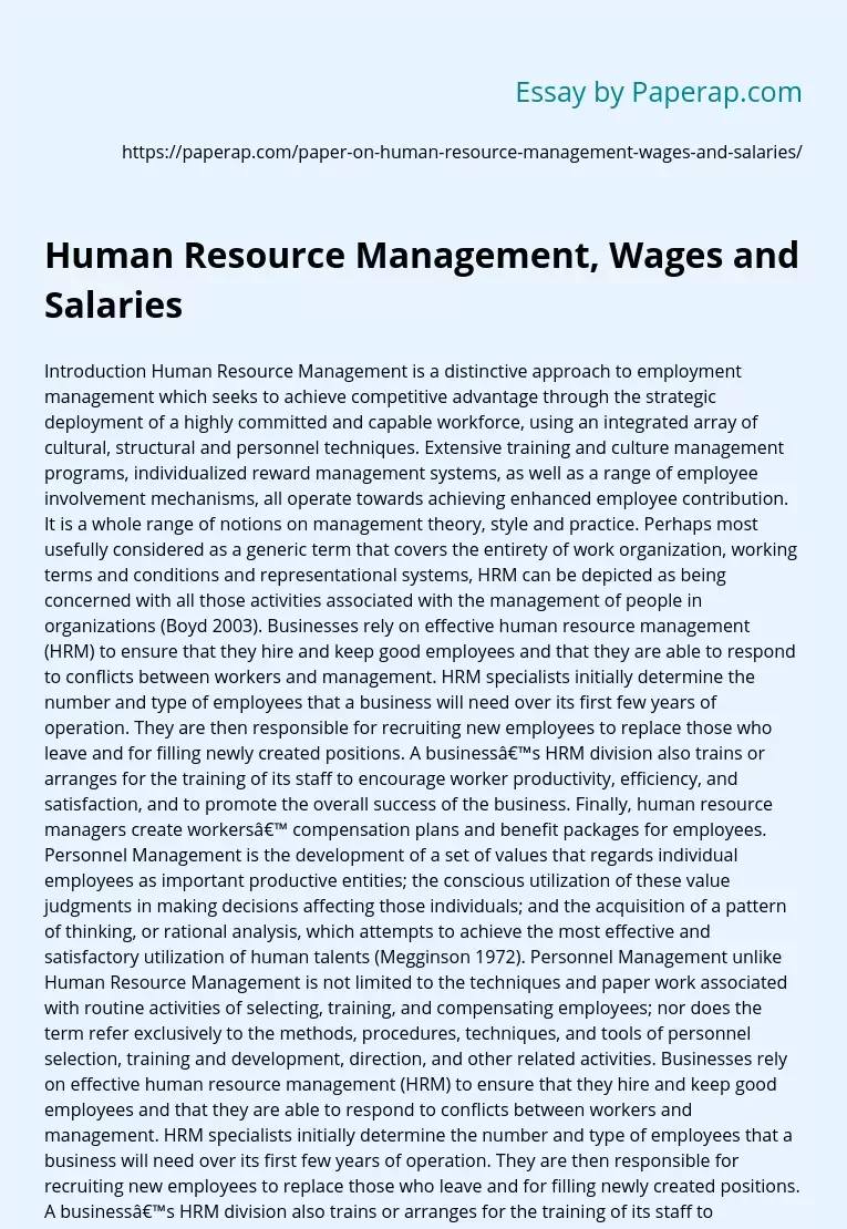 Human Resource Management, Wages and Salaries