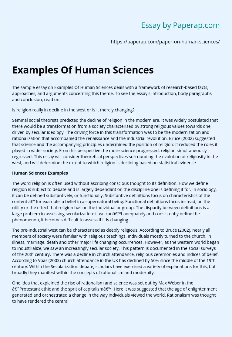 Examples Of Human Sciences