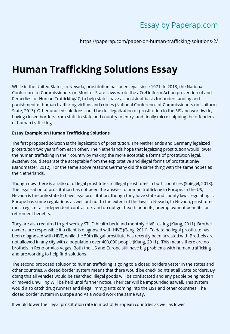 Human Trafficking Solutions Essay
