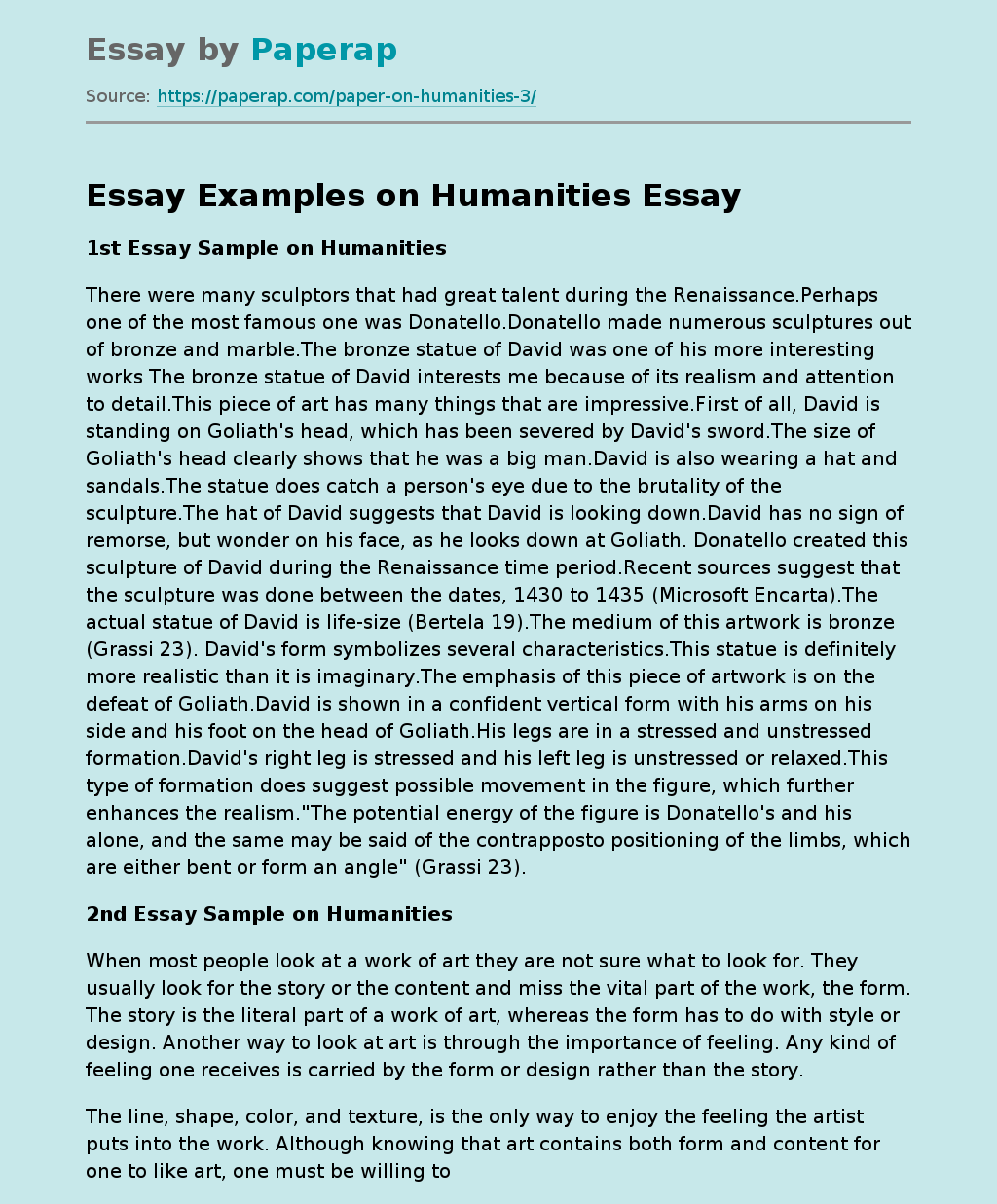 humanities essay intro