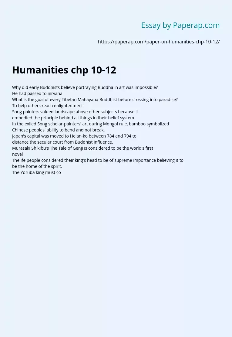 Humanities Questions and Answers Chapter 10-12
