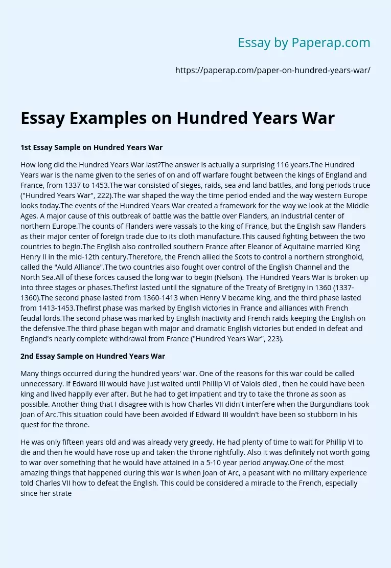 Essay Examples on Hundred Years War