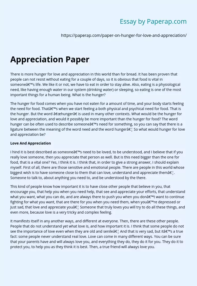 Appreciation Paper