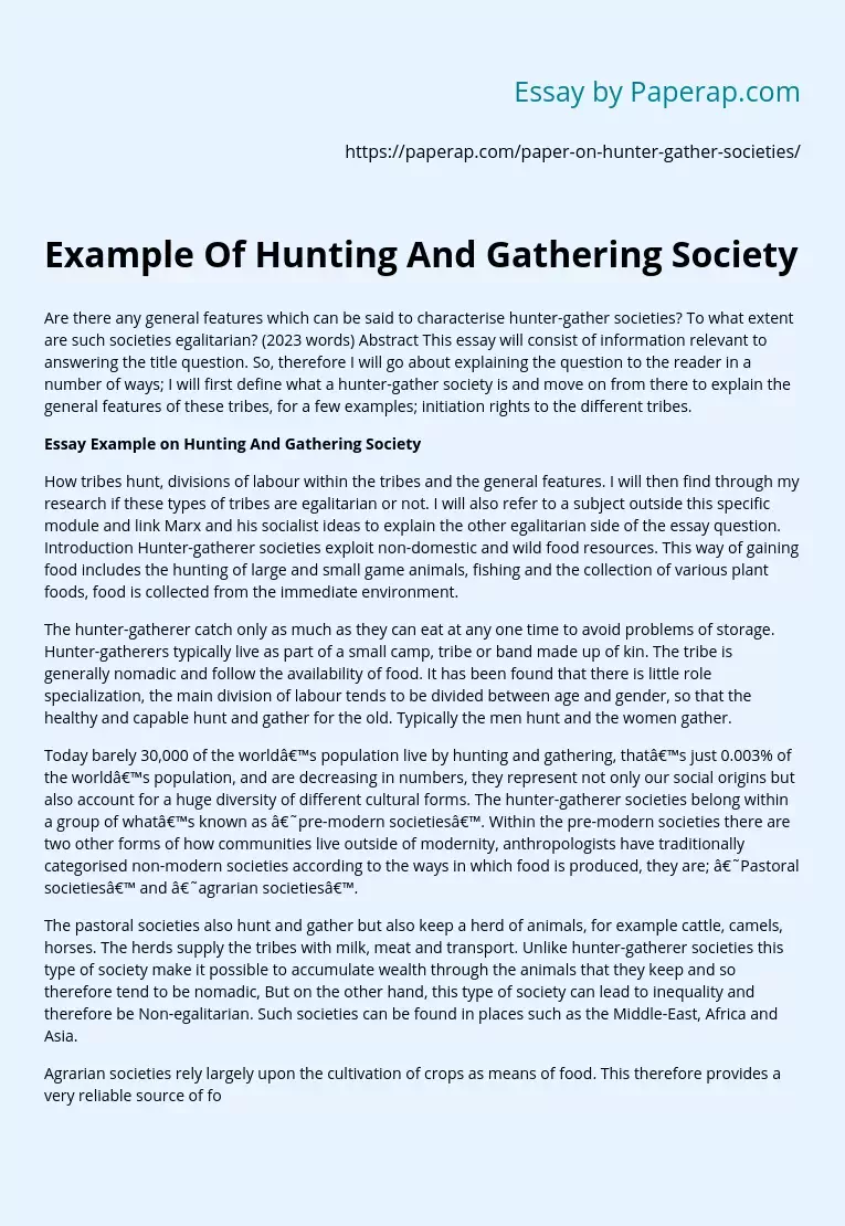 Example Of Hunting And Gathering Society