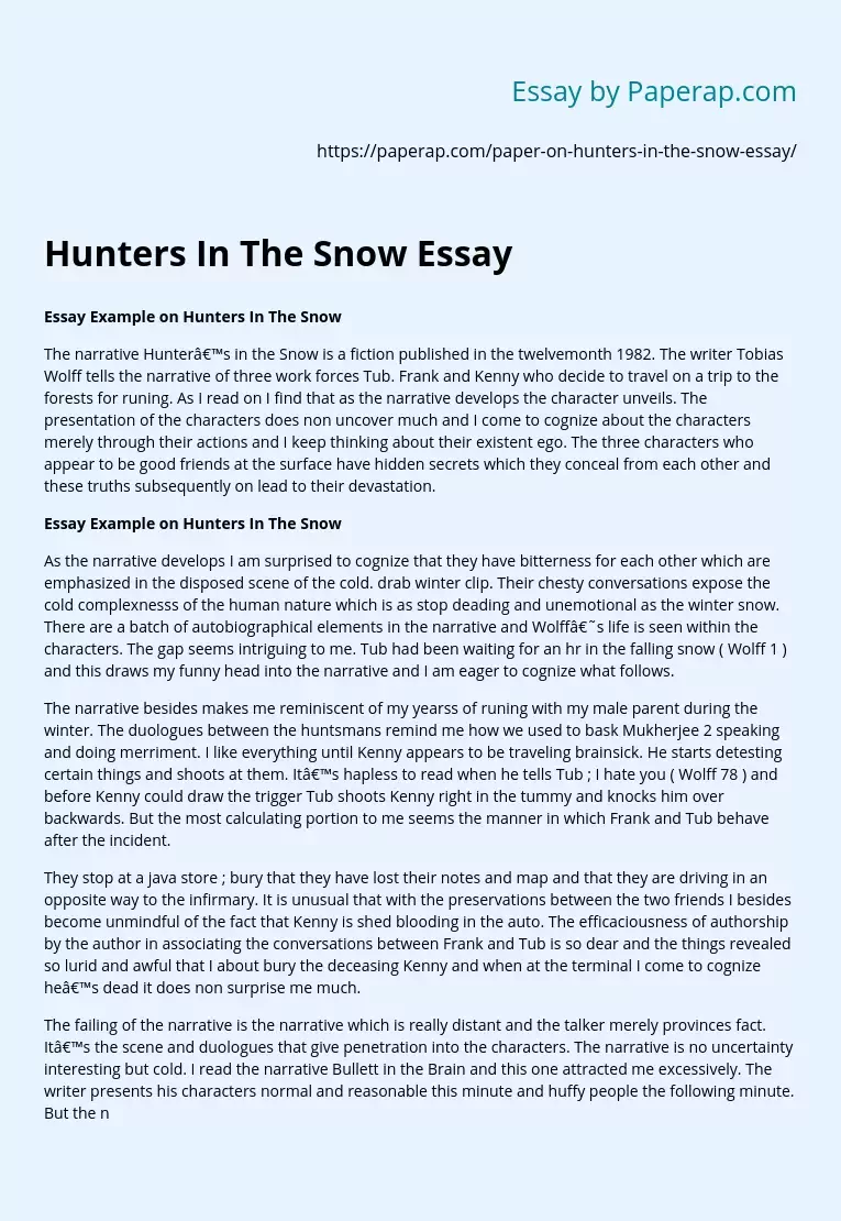 Hunters In The Snow Essay