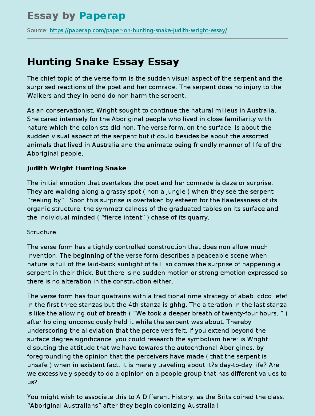 Hunting Snake Essay