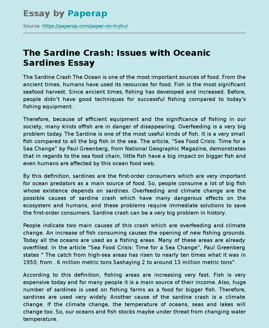 The Sardine Crash: Issues with Oceanic Sardines
