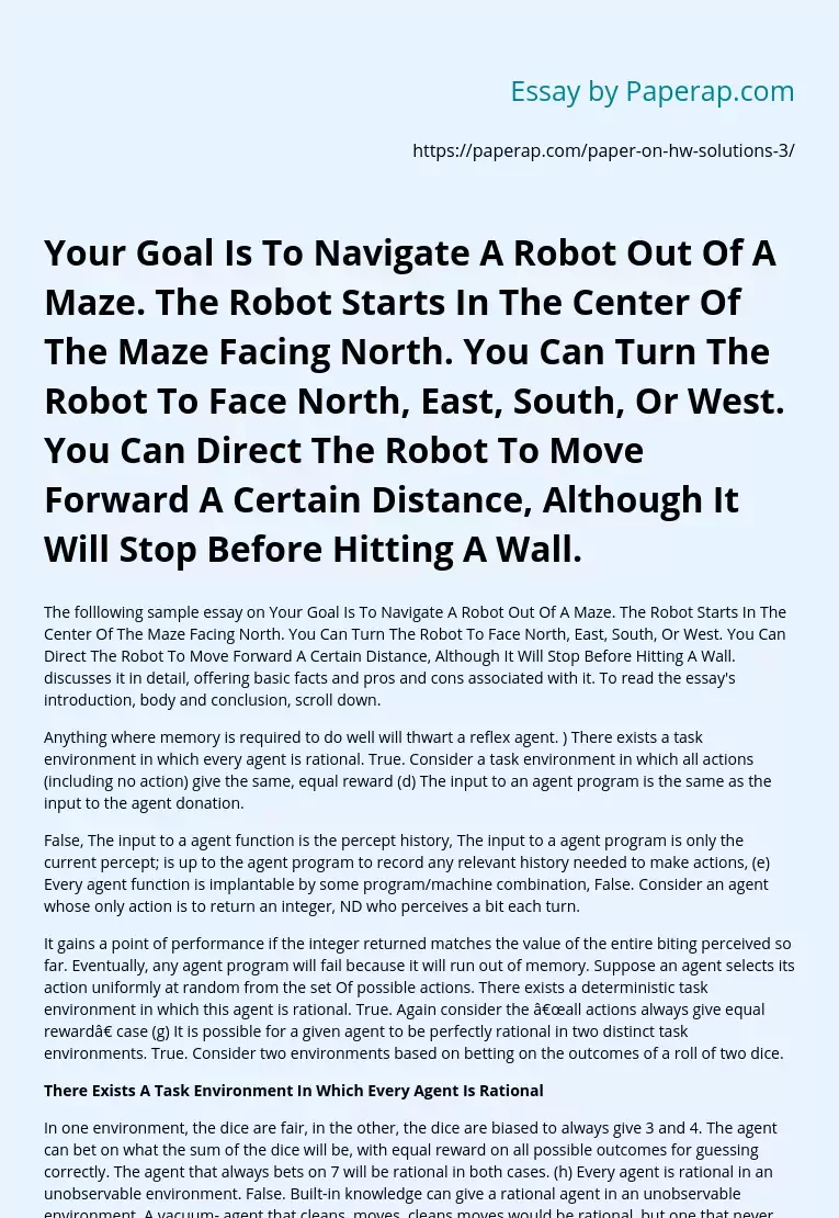 Task about Navigating A Robot Out Of A Maze