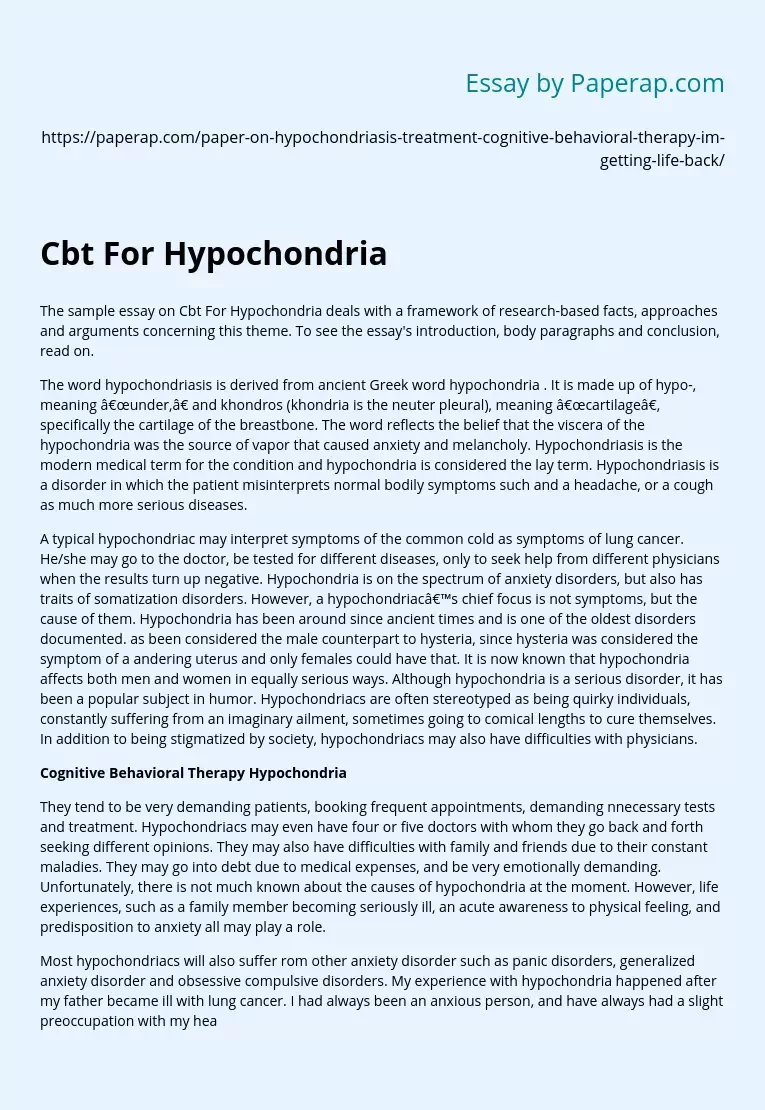 Cognitive Behavioral Therapy Hypochondria