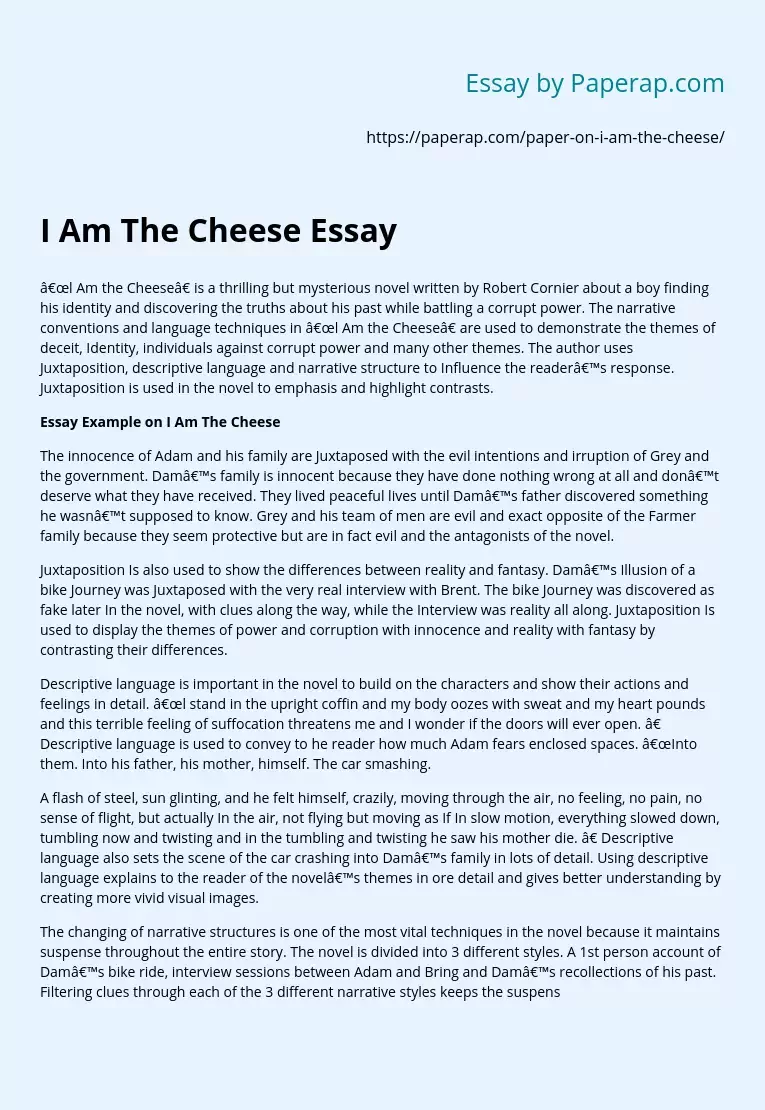 I Am The Cheese Essay