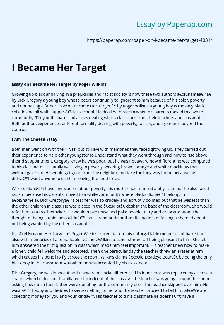 Shame and I Became Her Target Story Analysis