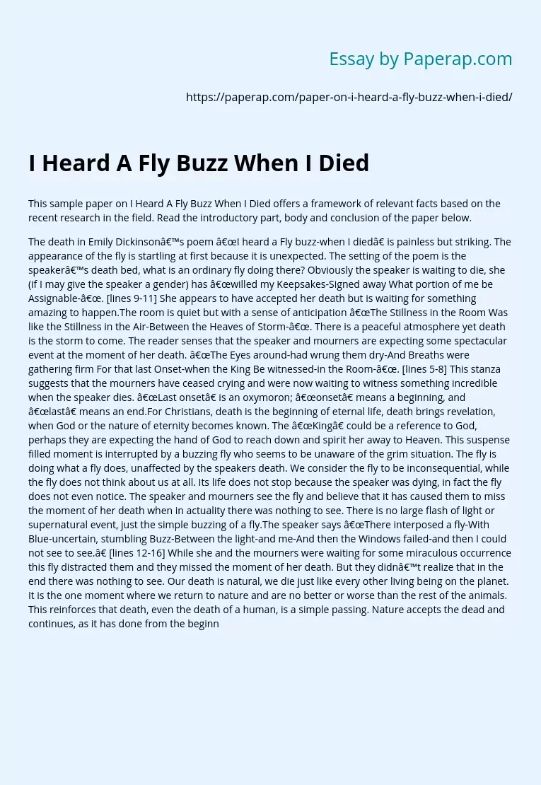 i-heard-a-fly-buzz-when-i-died-free-essay-example