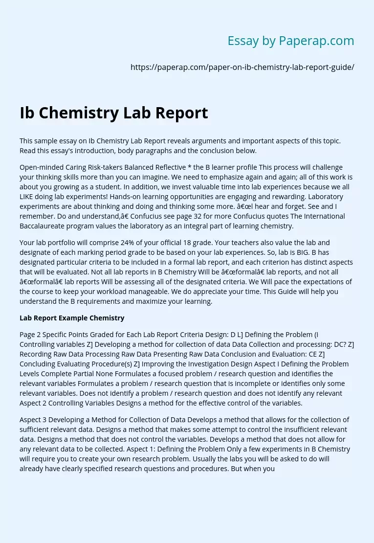 Ib Chemistry Lab Report Free Essay Example With Ib Lab Report Template