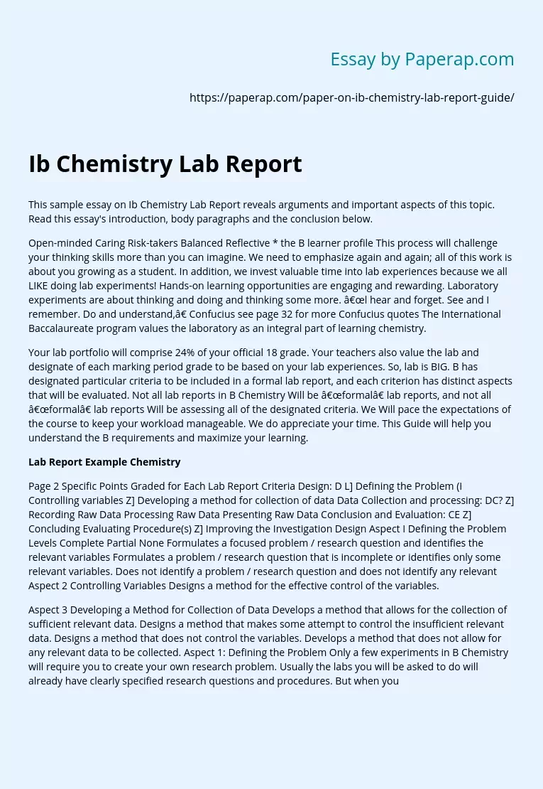 Ib Chemistry Lab Report