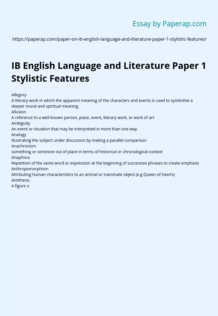 IB English Language and Literature Paper 1 Stylistic Features