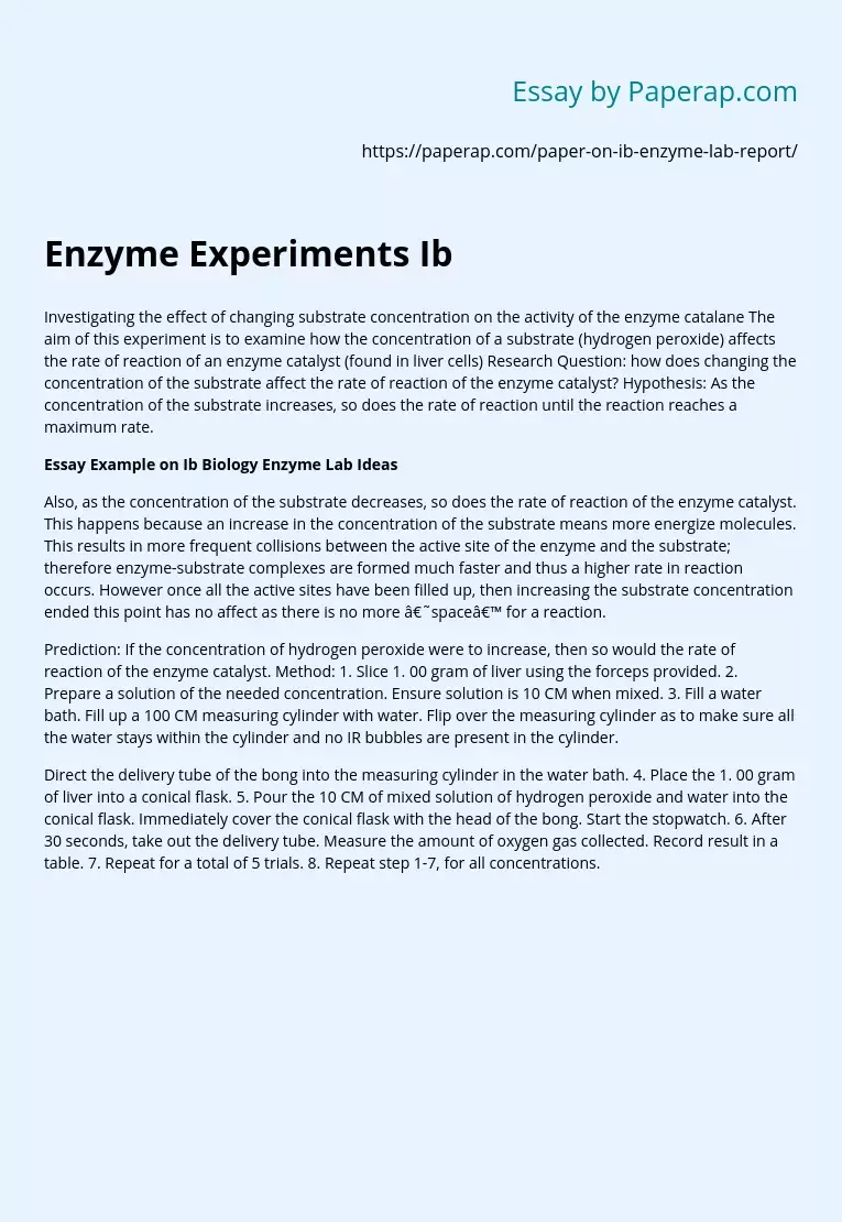 Essay Example on Ib Biology Enzyme Lab Ideas