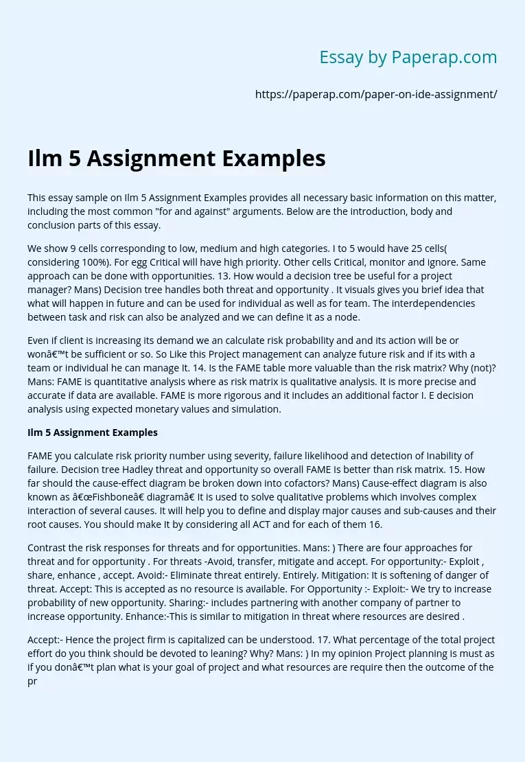 examples of ilm level 5 assignments