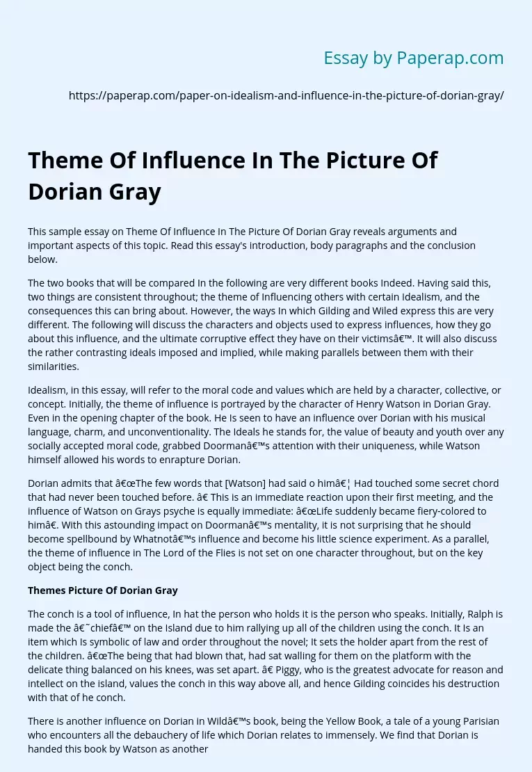 Theme Of Influence In The Picture Of Dorian Gray