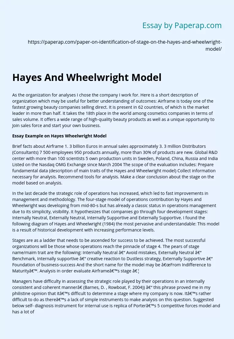 Hayes And Wheelwright Model