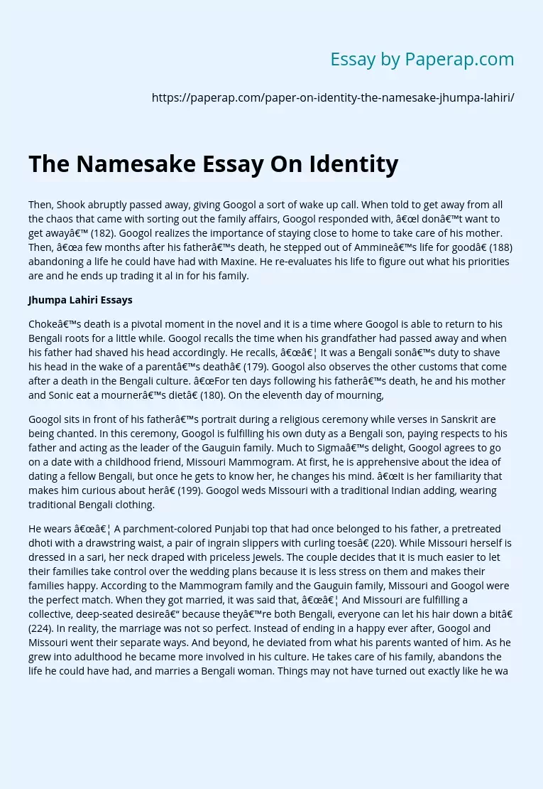 The Namesake Essay On Identity