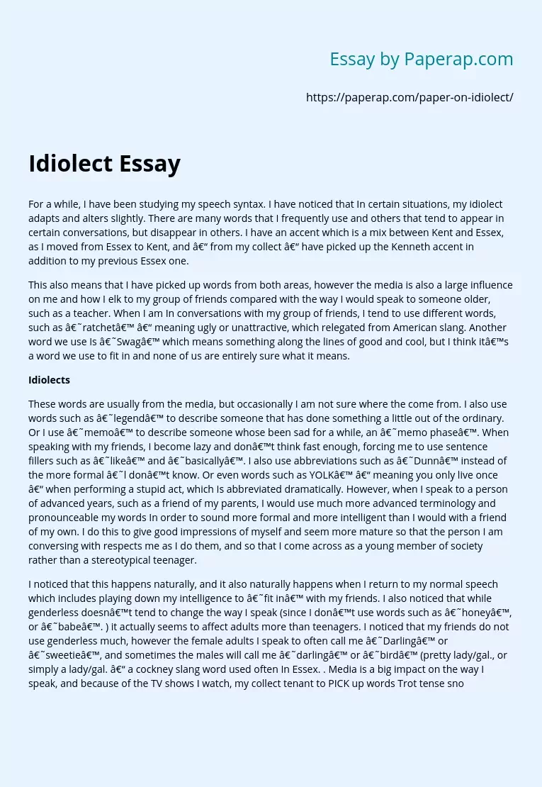 Idiolect Essay