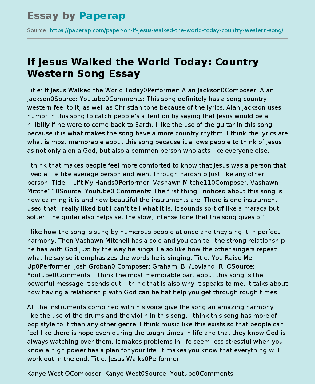 If Jesus Walked the World Today: Country Western Song