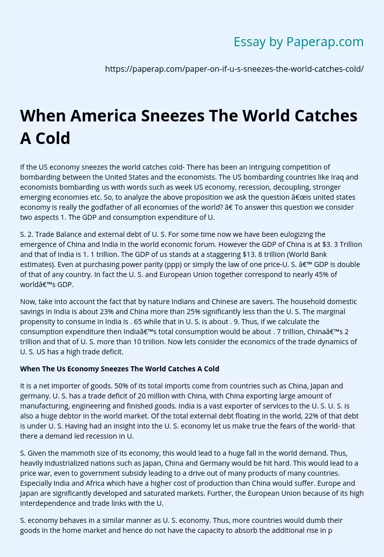 When America Sneezes The World Catches A Cold