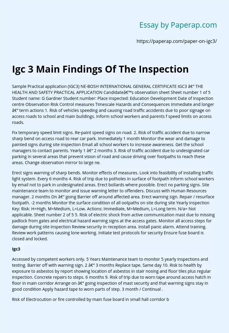 Igc 3 Main Findings Of The Inspection