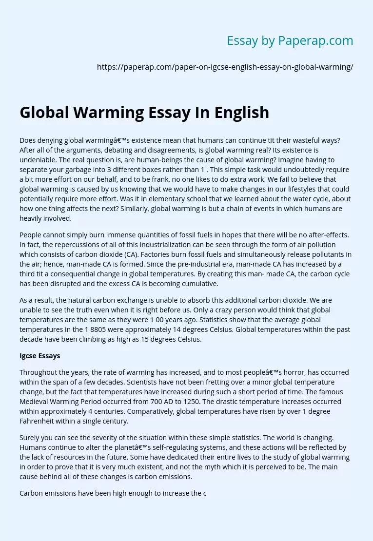 Global Warming Essay In English