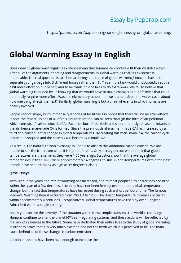 Global Warming Essay In English Free Essay Example