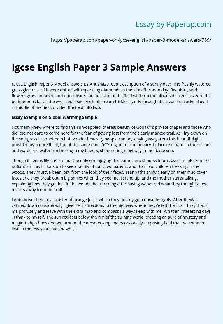 Igcse English Paper 3 Sample Answers