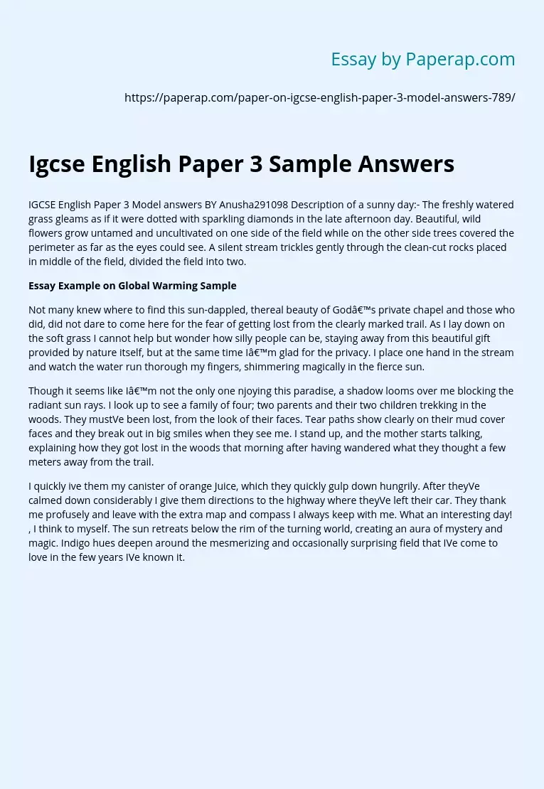 Igcse Narrative Writing Sample Answers