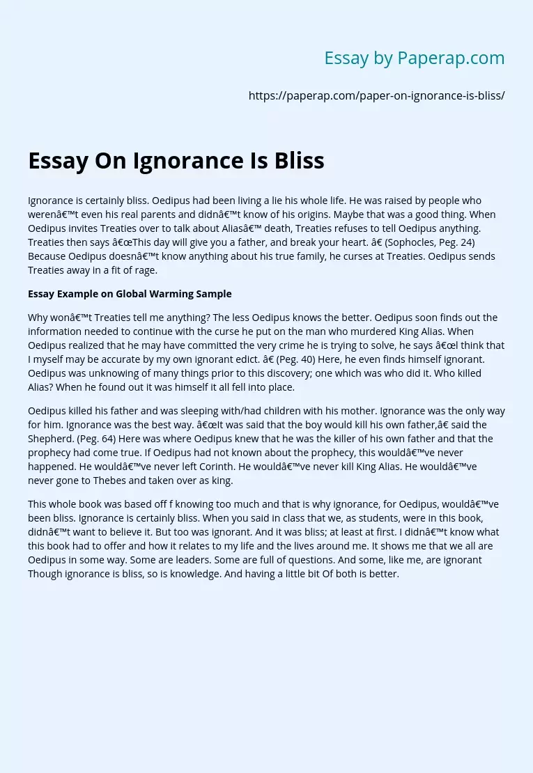 Essay On Ignorance Is Bliss