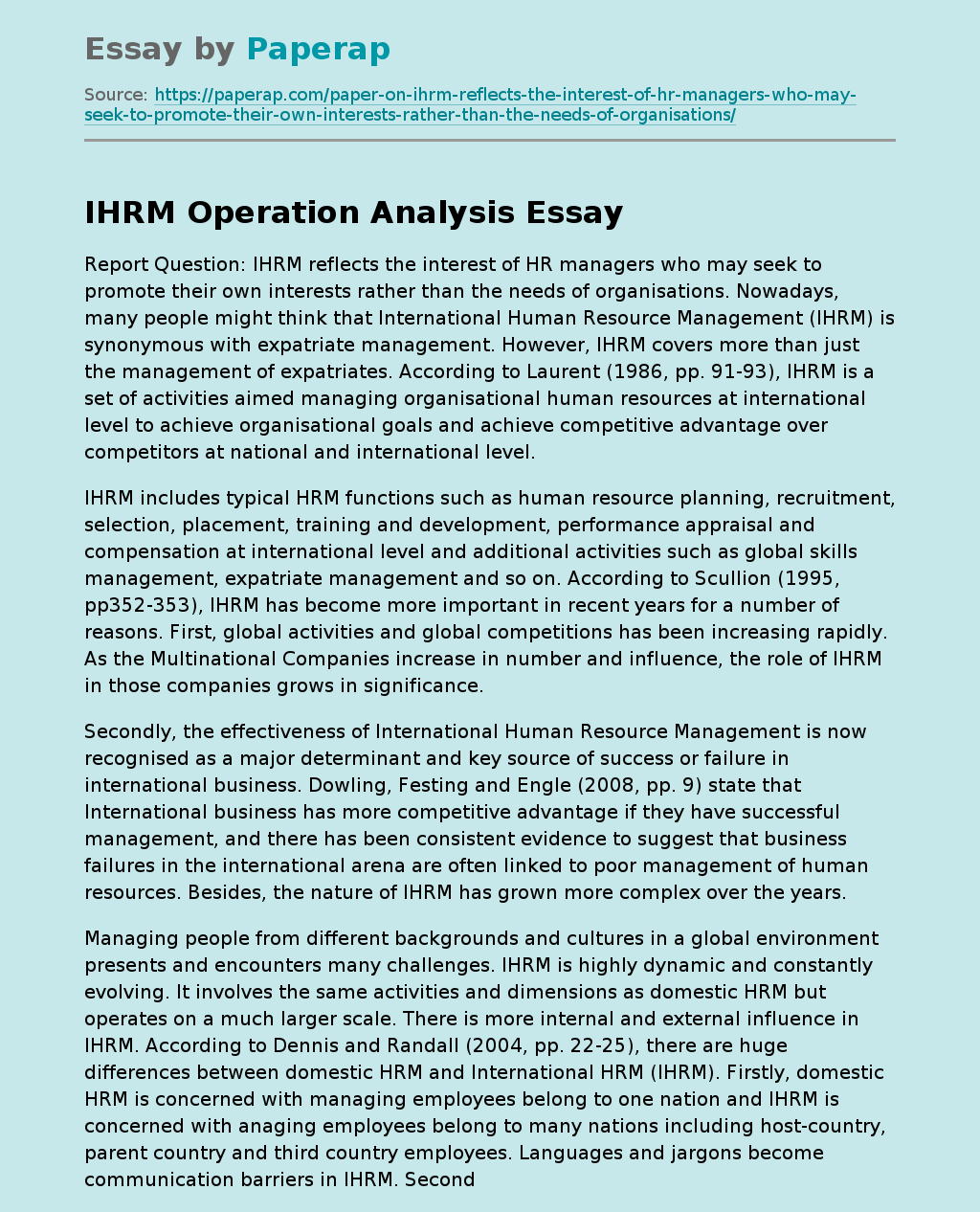 IHRM Operation Analysis