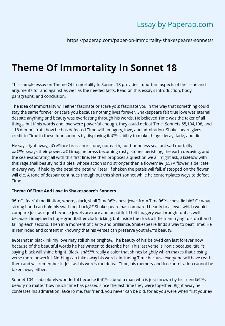 Theme Of Immortality In Sonnet 18