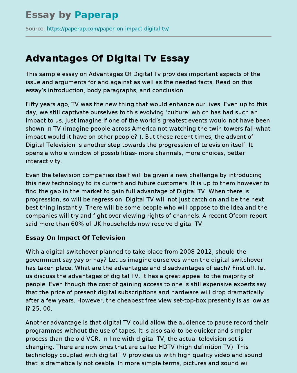 Advantages Of Digital Tv