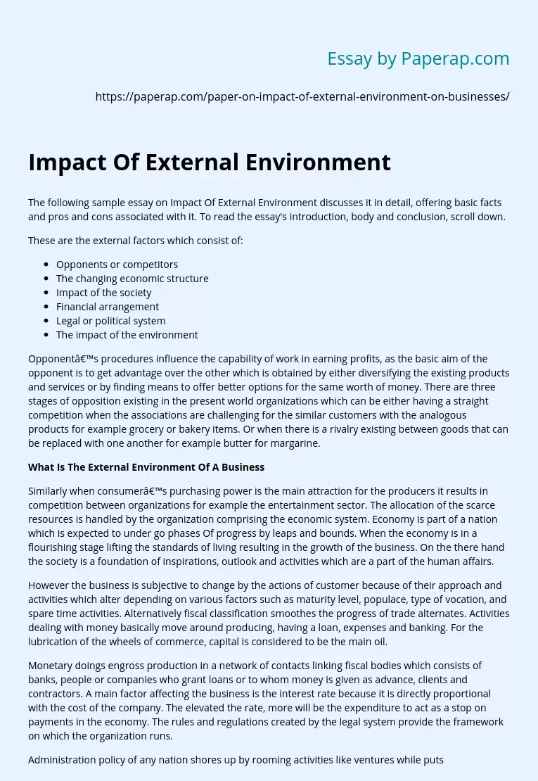 Impact Of External Environment