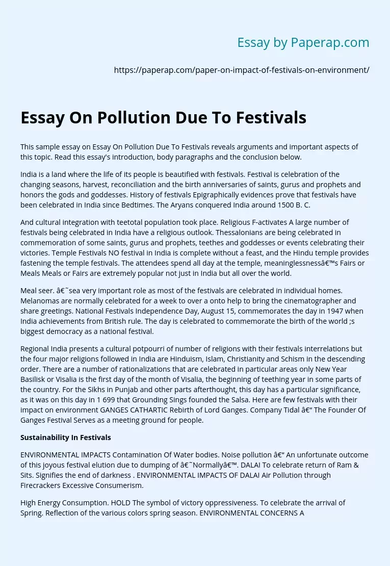 Essay On Pollution Due To Festivals